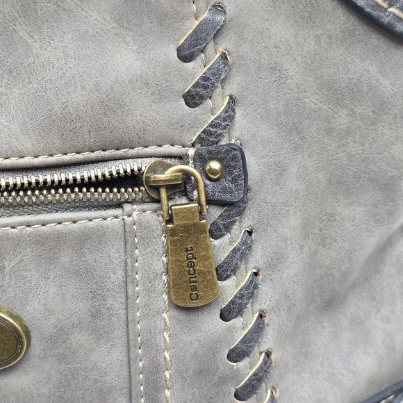 Concept Handbag Shoulder Bag Crossbody Purse Gray Faux Leather Multi Pocket - Picture 8 of 8